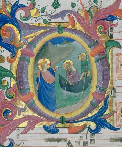 La llamada de Simón Pedro y Andrés. Miniatura ilustrada en un misal (c. 9, verso) de Fra Angelico